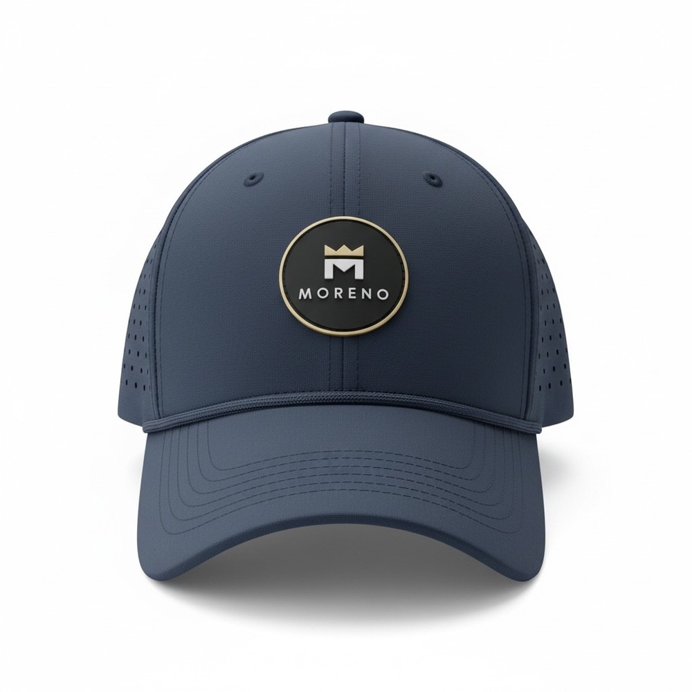 Moreno Navy Blue Performance Snapback Hat Laser Cut Ventilated Golf Cap